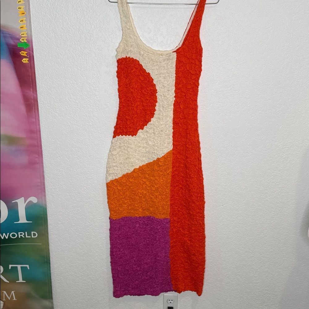 New Mara Hoffman Sloan Textured Colorblock Popcorn Midi Dress Small - Picture 2 of 15
